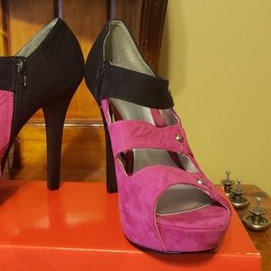 Charlotte Russe black and pink strappy stilettos